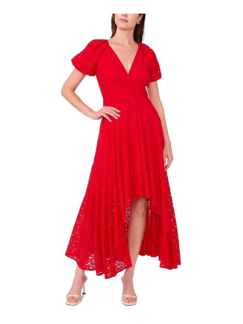 Parker V-Neck Lace High-Low Fit & Flare Cocktail Dress~Size 0~Red NWT L17 20